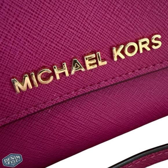 Michael Kors Fuchsia/Rasberry/Gold Saffiano Leather Chain Link Crossbody Bag - Picture 8 of 15